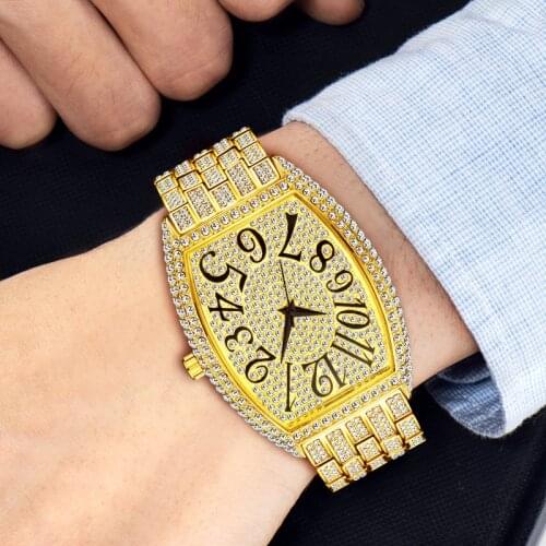 Dropshipping Arabic Numerals Mens Watches Top Brand Luxury Silver Watch Men Diamond With Male Iced Out Chronograph Clock Watch