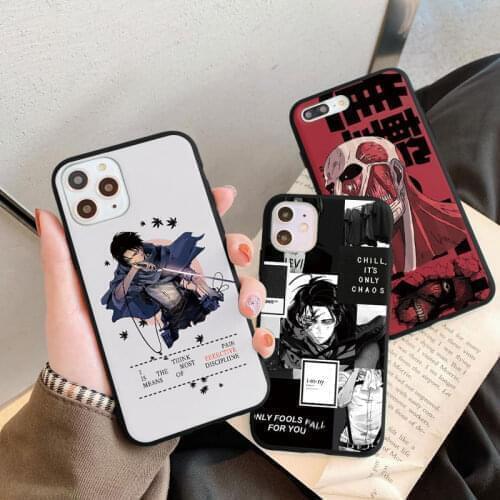 Japanese Anime Attack On Titan Black Matte Phone Case For iPhone 7 8 6 6S Plus 5 SE 2020 XS 10 11 12 Pro Max Mini X XR TPU Cover