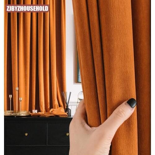 Baby velvet plain curtain cloth chenille blackout curtains simple and light luxury Curtains for Living dining room bedroom