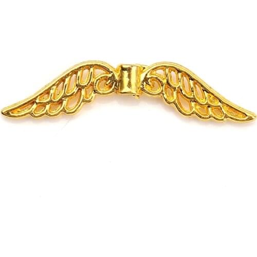 DoreenBeads Zinc Based Alloy Spacer Beads Wing Gold DIY Findings 32mm(1 2/8") x 8mm( 3/8"), Hole: Approx 1.4mm, 100 PCs