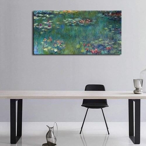 Canvas Wall Art Water Lilies by Claude Monet Panoramic Scenery Painting - Long Green Garden Canvas , Ready to Hang Drop shipping