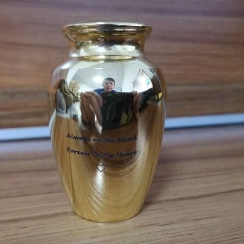 IJU026 Never Fade Gold Color Stainless Steel Mini Keepsake Urn for Loved One Sharing Ashes-Always in My Heart Cremation Urns