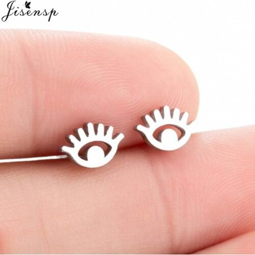 Jisensp Simple Metal Stainless Steel Eye Earrings for Women Jewelry Punk Exaggerating Abstract Earring Black Mini Stud Earrings