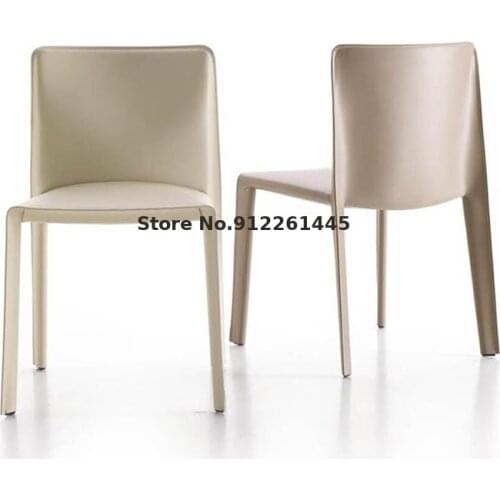 Nordic Saddle Leather Dining Chairs, Household Luxury Chairs, Modern Minimalist Italian Designer Model Room Hotel Chairs