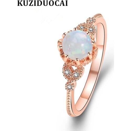 Kuziduocai New Fashion Jewelry Trendy Zircon Stainless Steel Opal Elegant Wedding Bride Party Rings For Women Girl Anillos R-837