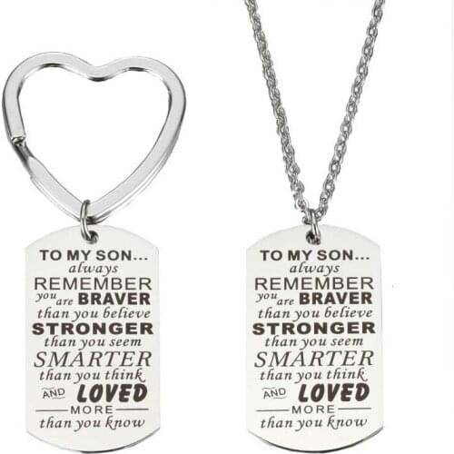 Fashion Accessories To My Son Always Remember You Are Braver Family Jewelry Stainless Steel Pendant Charm Keychain Necklace