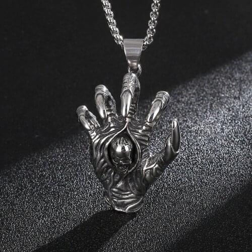 Devils Hand Skull Pendant Stainless Steel Punk Mens Necklace The Best Gift For Your Boyfriend