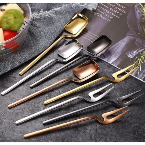 Stainless Steel Multi Color Spoon Fork Dessert Fruit Salad Ice Cream Tea Coffee Snack Fork Spoon Home Tableware Dinnerware