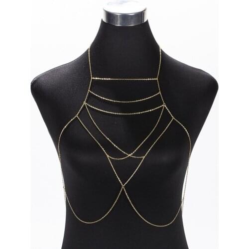 New Trendy Geometric Gold Color Body Chains For Women Lady Chest Chain Bikini Body Jewelry Necklace BY06