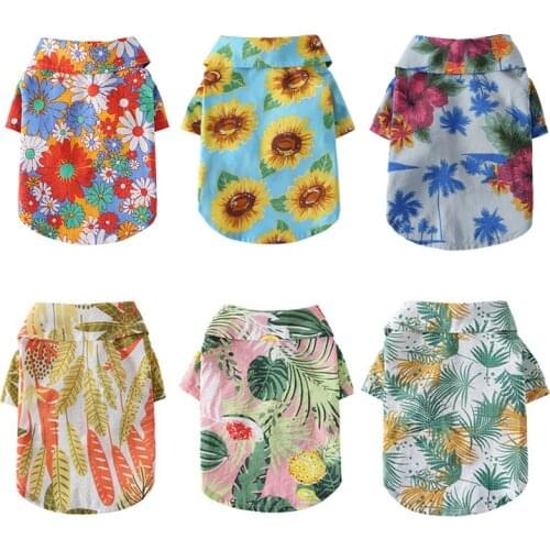 Pet Dog Clothes Hawaiian Dog Shirt Summer Printed Sweatshirts Cool Breathable Puppy Floral Clothing Blouse For Small Large Dog