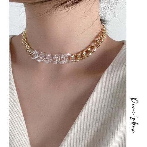 PerisBox Gold Silver Color Mixed Chunky Chain Necklaces Transparent Acrylic Necklaces for Women Minimalist Choker Necklace 2020