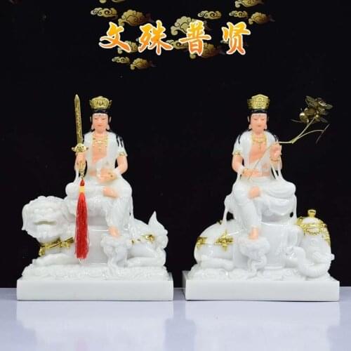 A pair High grade gilding jade Buddha statue Buddhism HOME family effective protection Samantabhadra Bodhisattva Manjusri Buddha