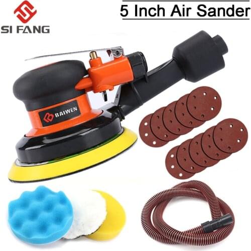 5 Inch Pneumatic Air Vacuuming Sander Polisher Tool Polishing Machine for Car Paint Care Wood Grinder Polisher Rust Removal