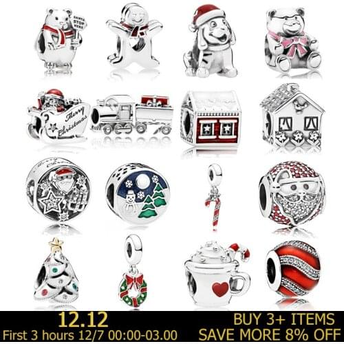 Christmas SANTA 925 Sterling Silver Charms Pendant European Beads Fit Original Charms Bracelet Chain Girl Women Jewelry Gift