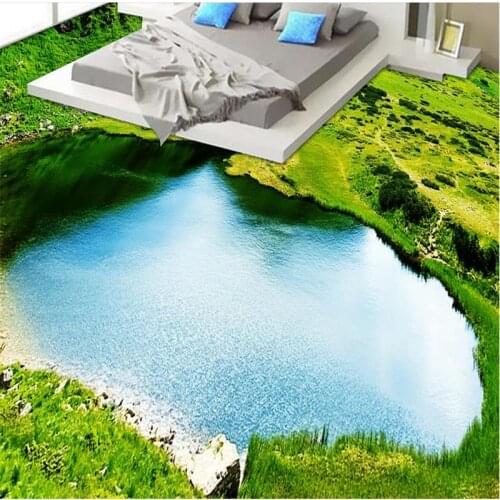 Beibehang self-adhesive 3d flooring wallpaper custom painting floor Meadow lake photo floor waterproof wallpaper for bathroom