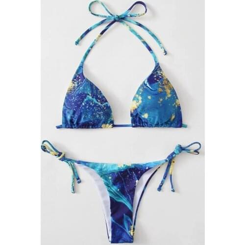 Sexy Women Sexy Bikini 2021 Bandage Brazilian Swimwear Women Two Piece Beachwear Tie-dye Print Mini Bikini Swim Suit Micro Femme