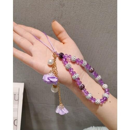 Mobile Phone Lanyard Short Hand Strap for Key USB Diamond Bracelet Phone Case Flower Pendant DIY Tassel Phone Straps