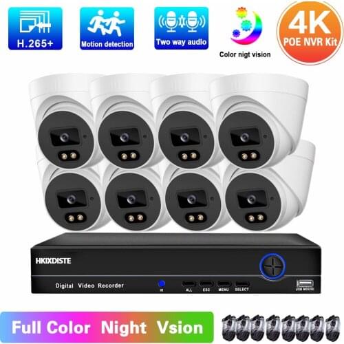 4K CCTV Camera System POE NVR Kit 8CH 8MP Indoor Home IP Security Monitoring Camera Set 2 Way Audio Video Surveillance Kit XMEYE