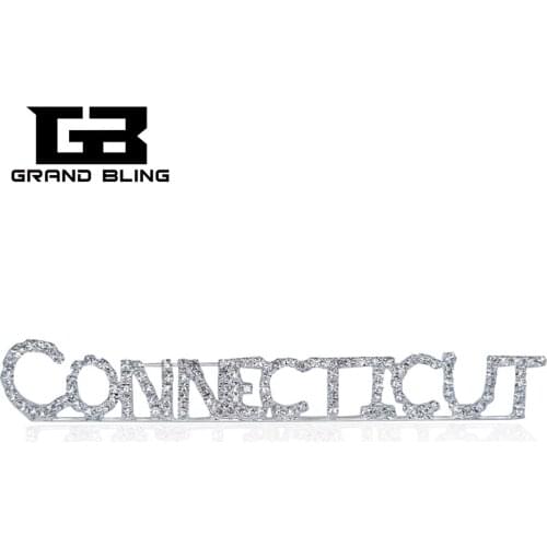 USA States Theme Gift Bling Rhinestone "CONNECTICUT" State Word Pin Crystal Brooch Jewelry