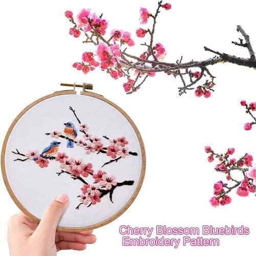 Embroidery Starter Kit with Thread Cherry Blossom Bluebirds Embroidery Pattern Digital Hand Embroidery Pattern GQ