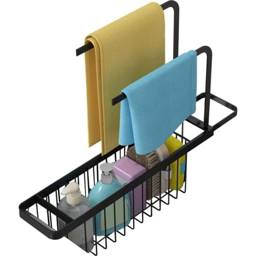 Telescopic Carbon Steel Sink Rack Sponge Soap Tray Holder Dish Cloth Organizer Kitchen Storage Rack