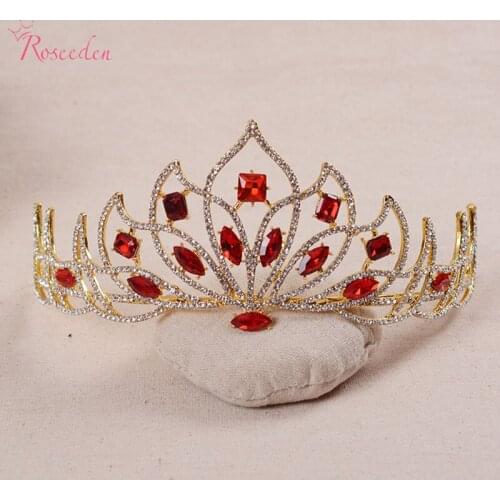 Retro Red /green color rhinestone tiara para noiva barque style big size bridal large queen crown wedding hair accessories RE483