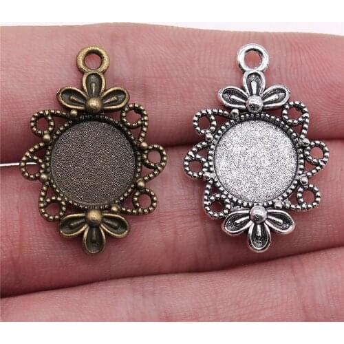 WYSIWYG 10pcs 12mm Inner Size 30x20mm Outer Size Vintage Antique Bronze Color Alloy Flower Cameo Cabochon Base Setting