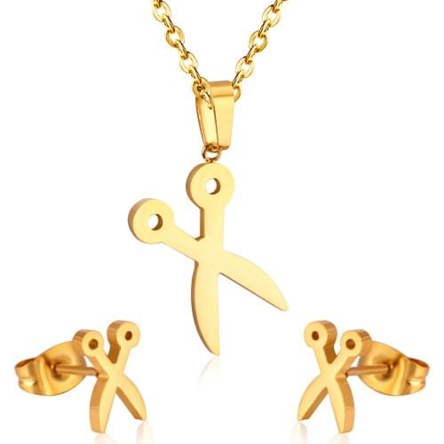 LUXUKISSKIDS Fashion Scissors Necklace Earring Dubai African Jewelry Sets For Women Girls Indian Stainless Steel Jewellery sets