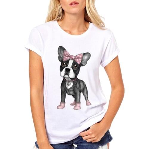 Hot Sale 2019 Sweet Pug Dog Print Women T-Shirt Novelty French Bulldog Tee Shirt Femme Women Tops Camisetas frenchie T Shirt