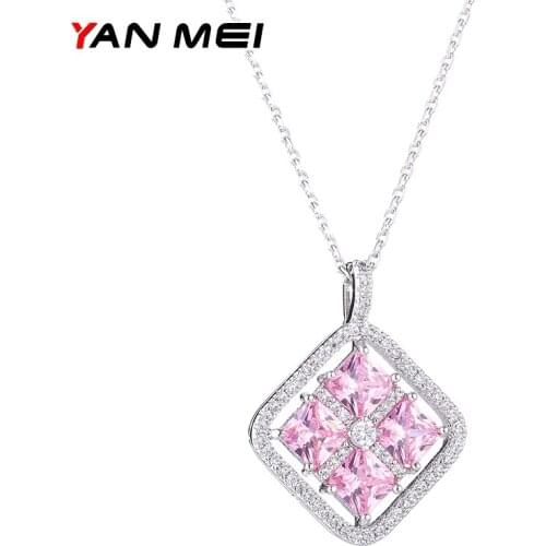 YANMEI CZ Hollow And Square Pendants Necklaces For Women Geometric Chain Crystal Necklace Jewelry Collares Mujer YMD1297