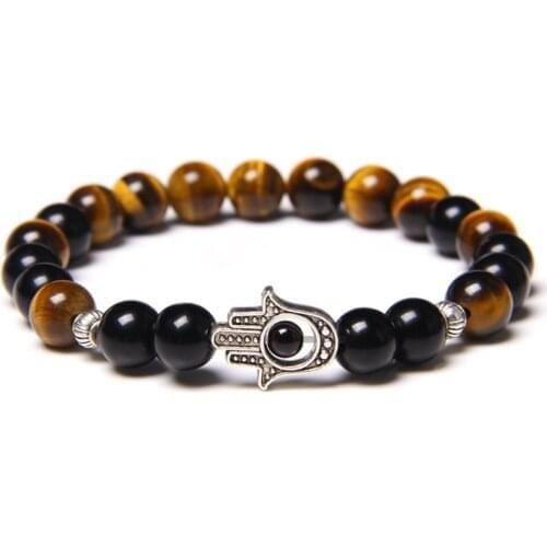 Hand of Fatima Hamsa Hand Charm Bracelet Natural Stone Tiger Eye Beads Bracelets For Women Mala Yoga Jewelry Gifts Dropshipping