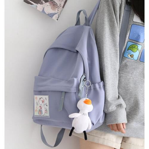 Female Simple Solid Color Backpack Women Blue Cartoon Waterproof Travel Backpacks 14inch Laptop School Bags for Teenage Girls