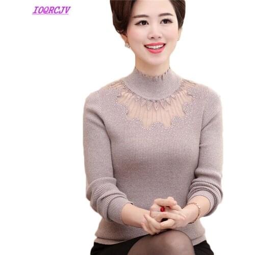 2019 Middle-aged Women Turtleneck Sweater Loose Long sleeve Hollow Sweaters Thicken Warm Cashmere Knitted Jumper Sweaters W232