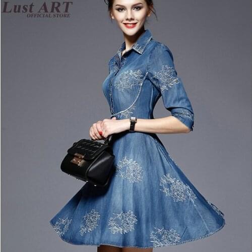 2018 denim dress spring fashion new woman dresses 2018 summer blue long denim dress ladies denim dress KK1167