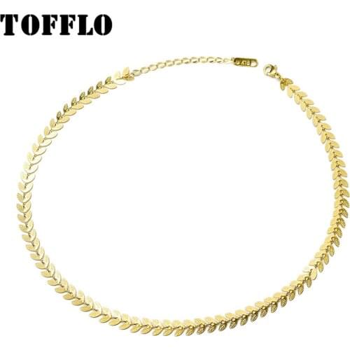 TOFFLO Stainless Steel Jewelry Wheat Leaf Phoenix Tail Necklace Womens Fashion Elegant Pearl Earring Set BSP362-BSF291