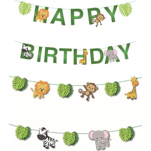 1set Jungle Safari Animal Paper Banner Kids Party Decorations Zoo Animals Happy Birthday Bunting Garland Birthday Party Decor
