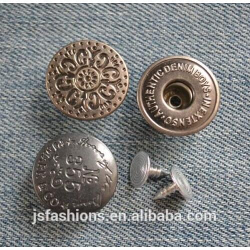1000 pcs customize Logo Color Jeans button Jeans Studs Buttons in Brass with Pins Hammer on Type Tack Denim Jean button