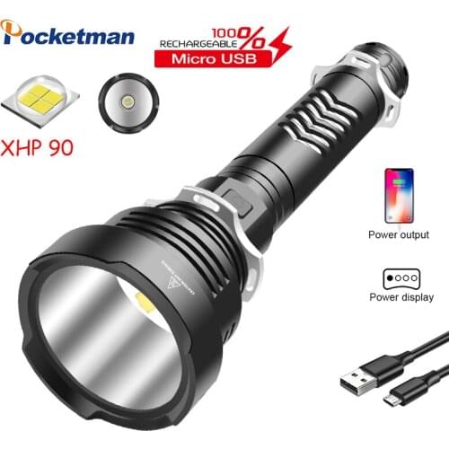10000LM Powerful XHP90 LED Flashlight With Shoulder Strap USB Rechargeable Lamp By 18650 26650 For Camping Outdoor Fishing Light