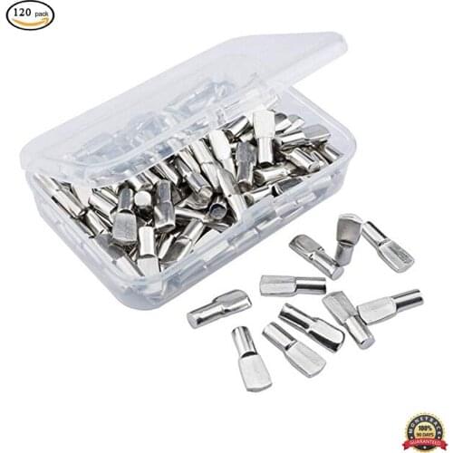 120pcs Shelf Pins 5mm Spoon Shape Cabinet Furniture Shelf Support Pegs Nickel Plated Shelf Bracket Pegs Furniture Shelf Pins