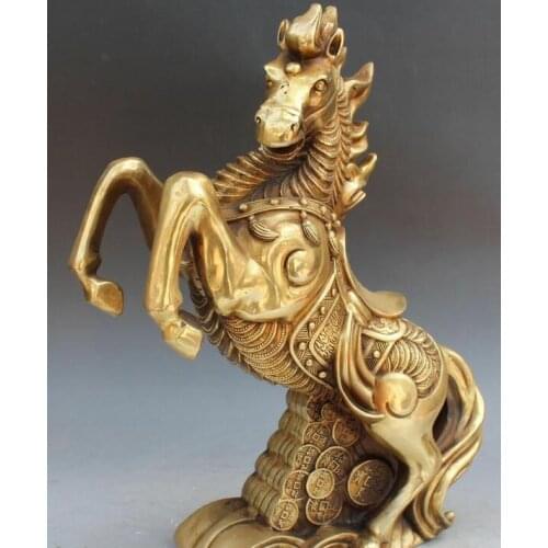15" Chinese Bronze Wealth Zodiac Year Horse Horses Animal Success Running Statue