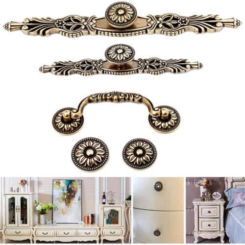 1x Antique Bronze Cabinet Handles and Knobs Metal Drawer Pulls Vintage Kitchen Cupboard Handle Furniture Handles Hardware