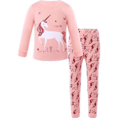 2Pcs Kids Girls Cartoon Sleepwear Outfit Horse Print Top with Pant Child Nightgown Pajamas Set for Themed Party Cosplay Costumes
