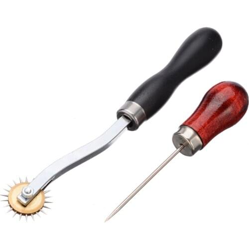 2pcs 4mm Stitch Sewing Spacer Wheel Overstitch Sewing Wheel +Awl Punch Tool For DIY Leathercraft Clothing Piercing Punching