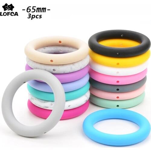 LOFCA 3pcs Baby Silicone Beads Round 65mm Teething Ring Food Grade Nursing BPA Free High Quality Silicone Teether Necklace Toys