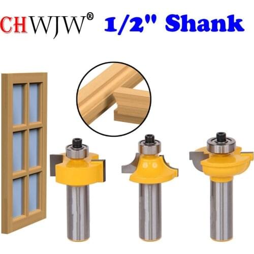 3pcs/set Glass door plank wood working tools curboard cutter router bits 1/2 shank T type ballnose