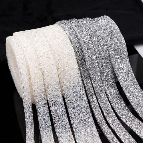 4 SIZE 1 Yard Sewing Trim Crystal Motif Strass Hot Fix Shining Resin Rhinestone Ribbon Appliques For Dresses Clothes Shoes