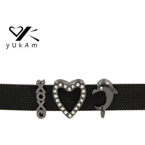 YUKAM Jewelry Small Animal Dolphin Rhinestone Hollow Heart XOXO Slide Charms Keeper for Mesh Keeper Bracelets Accessories Making
