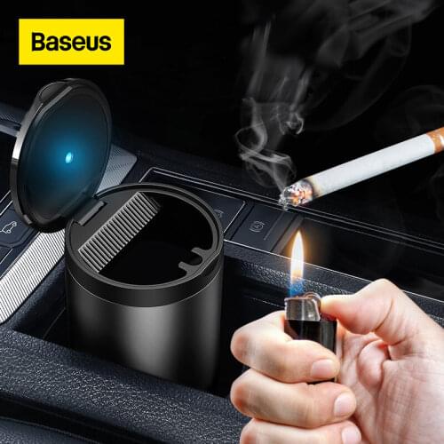 Baseus Car Ashtray LED Aluminum Alloy Ash Tray For Audi BMW Golf Cars Cup Holder Accessories Auto Ashtray Cigarette Holder Box