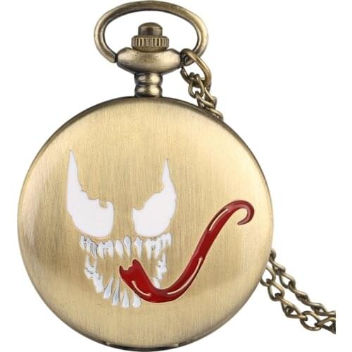 Bronze Evil Spirit Long Red Tongue Design Quartz Pocket Watch Necklace Steampunk Pendant Fob Clock Chain Creative Hour Gifts