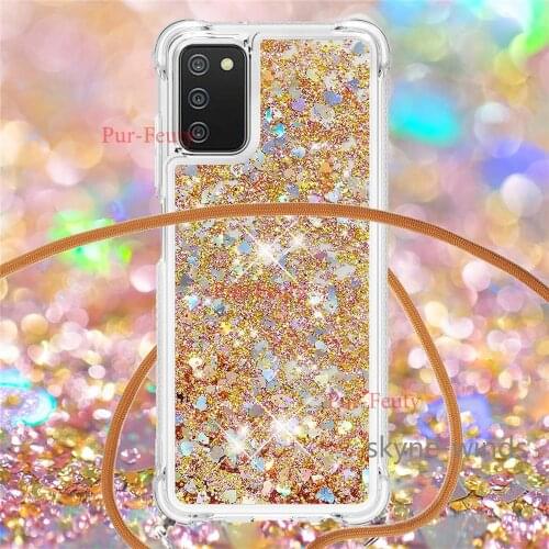 For Samsung Galaxy A03S European version case fashion quicksand style lanyard anti-fall cover for SM A 03s coque fundas casing